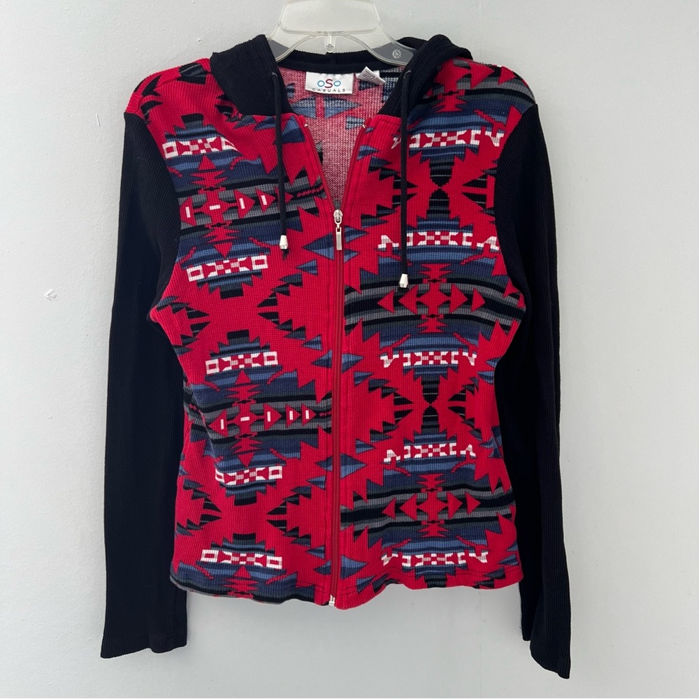 Y2K Waffle Knit Aztec Zip Hoodie Southwestern
